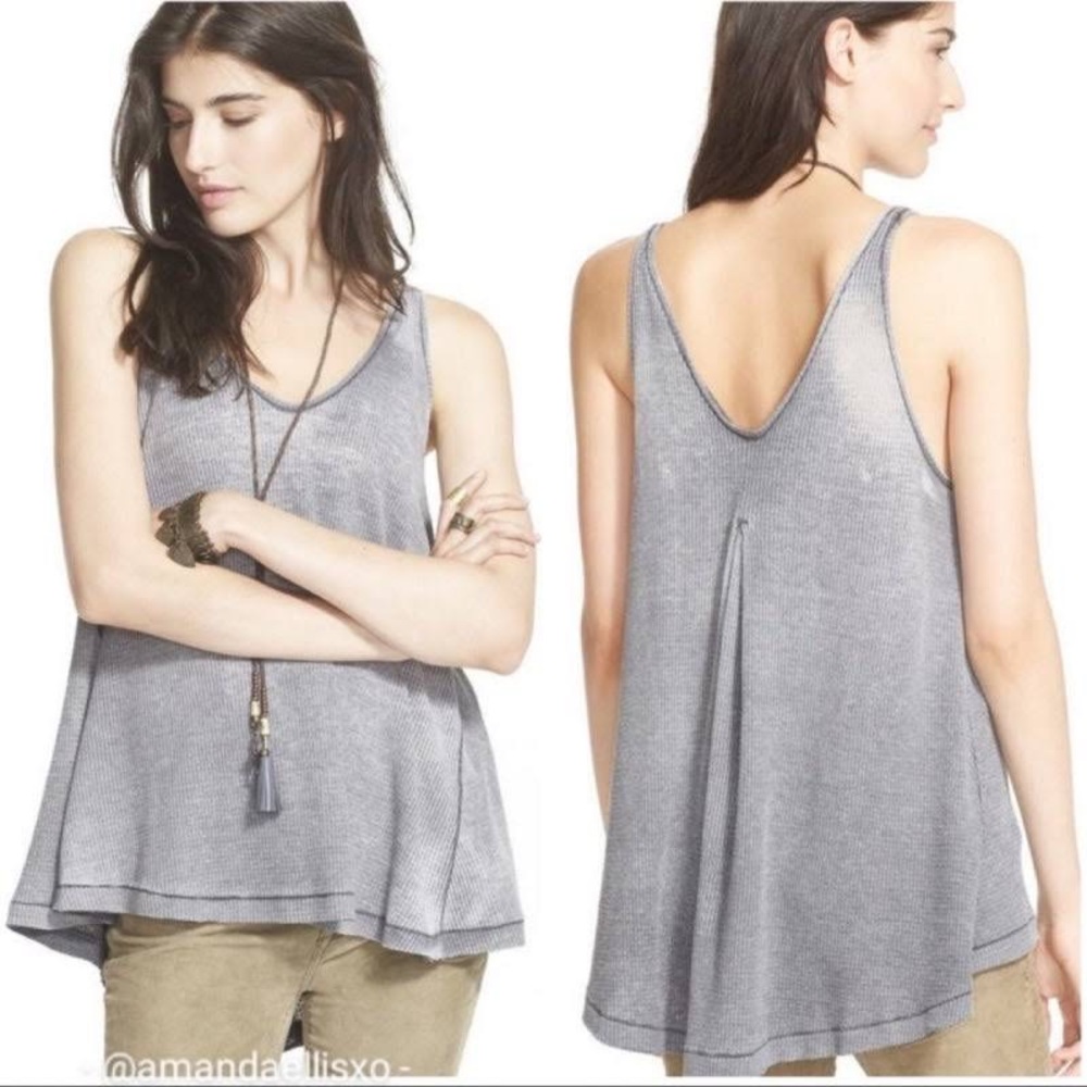Free People We The Free Gray Thermal‎ Waffle Tank